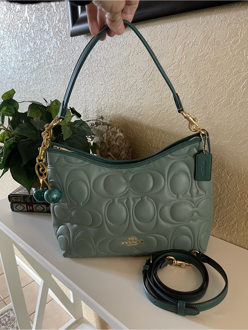 Coach Laurel Embossed Shoulder Bag in Sage